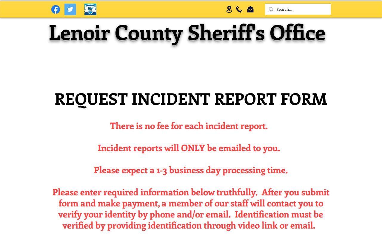 Lenoir County Sheriff incident report request form for booking and arrest records