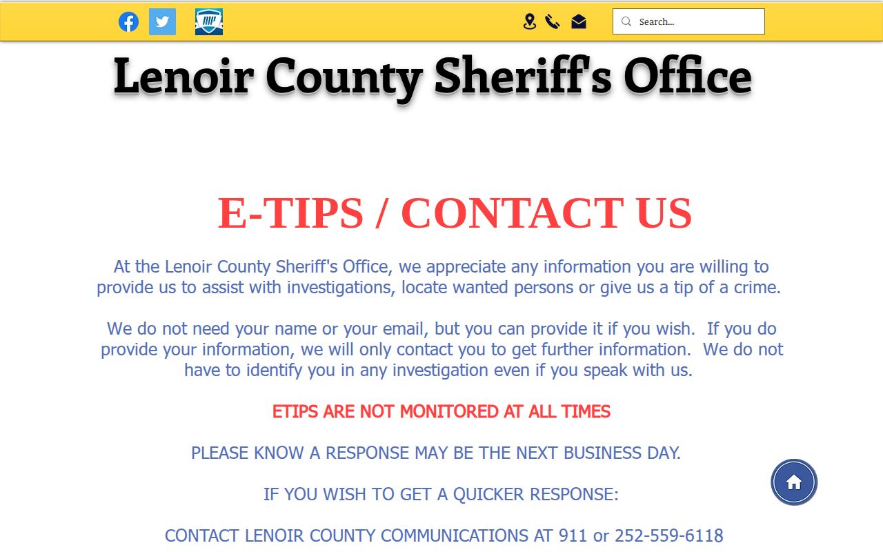 Lenoir County Sheriff official E-Tips and public safety contact information