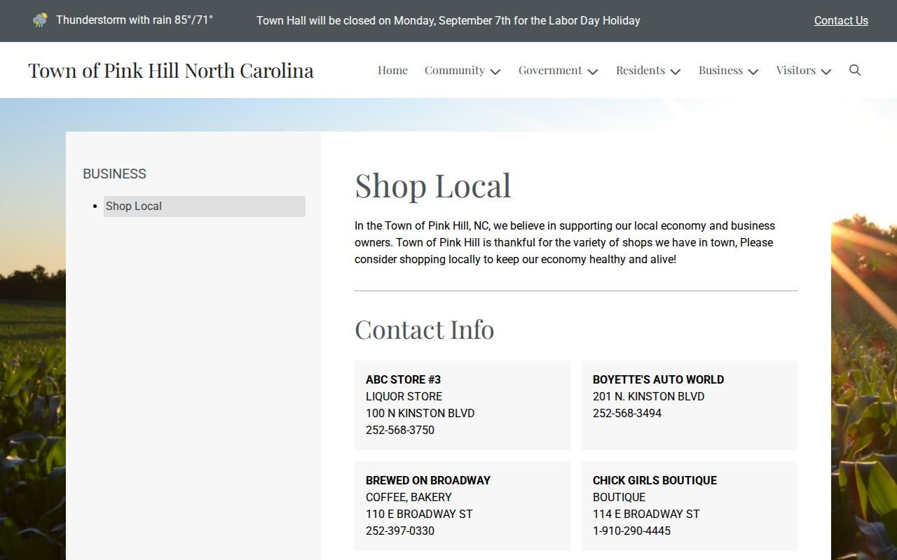 Pink Hill Police Department official town directory listing